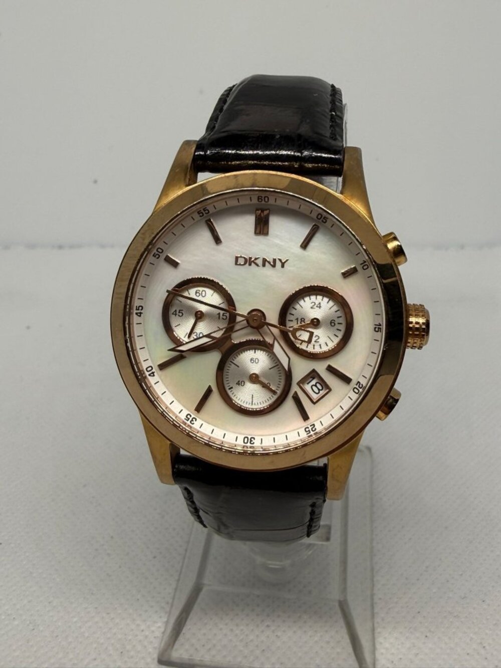 DKNY Men's Gold-Tone Chronograph Black Dial Brown Leather Watch NY4991